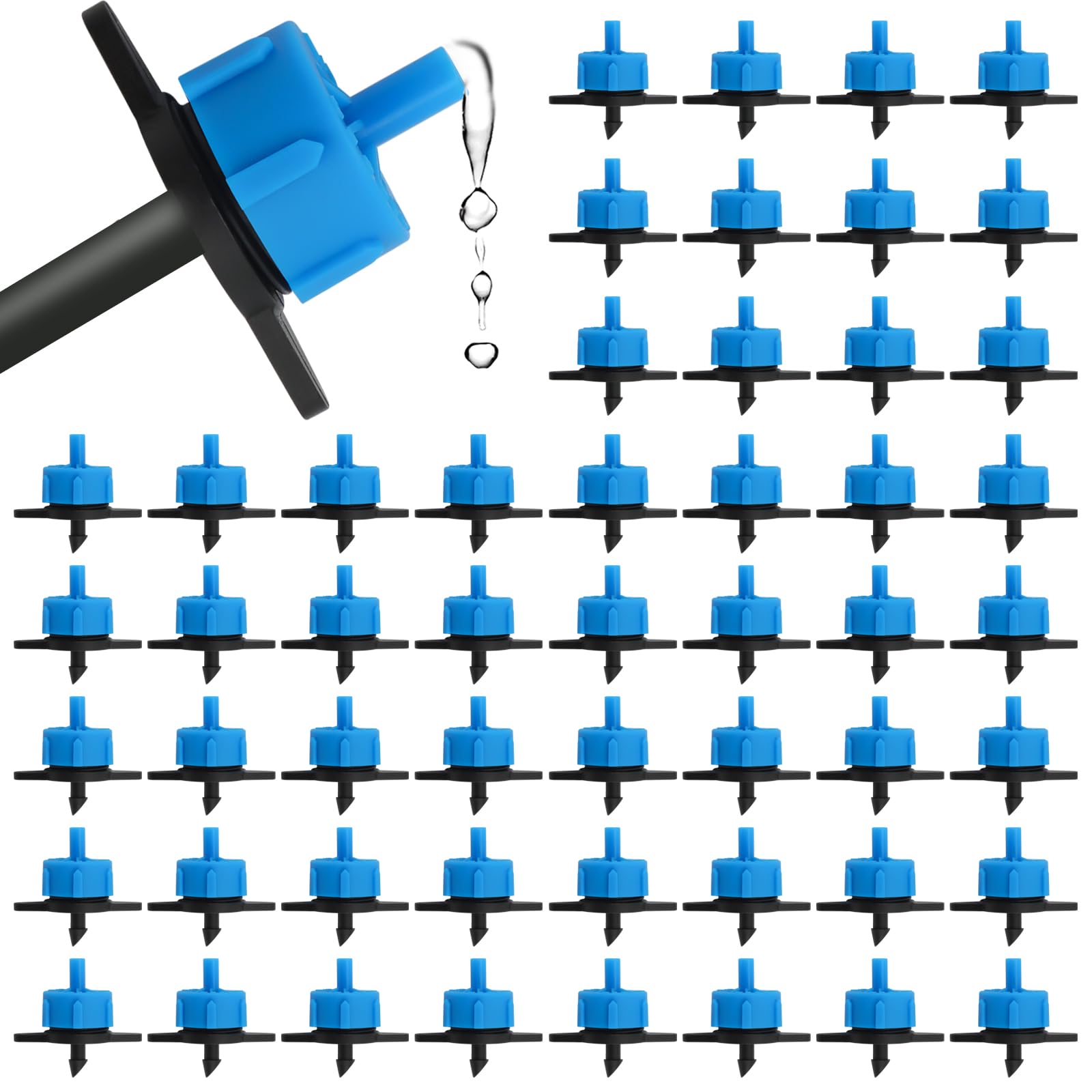 100 pezzi 1/4 Gocciolatori a Goccia, Kalolary 2 GPH Gocciolatore Compensazione Pressione Tubi 4/7 mm Microirrigatore Portata d'Acqua Costante Componenti per Irrigazione Goccia Pressione 8 l/h (Blu