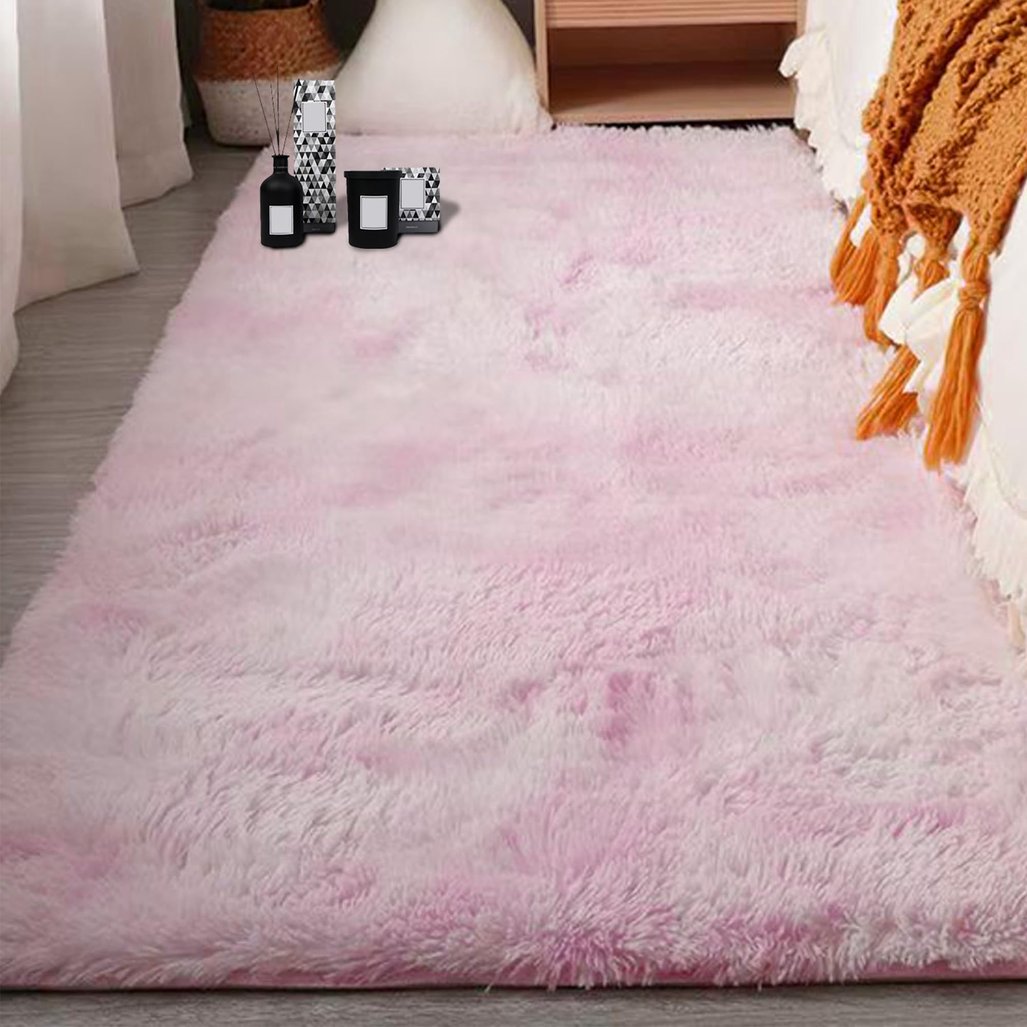 Moquette chambre shaggy 200x350 cm rose | Grand tapis salon pelucheux sans perte de poils