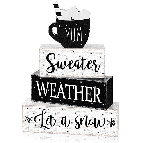 Marsui 4 Pcs Winter Wooden Tabletop Decor Rustic Hot Cocoa
