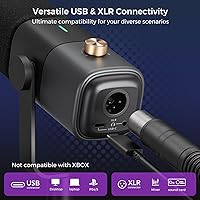 Vista 4 de NearStream Micrófono dinámico XLR/USB para transmisión/juego/grabación, micrófono de podcast con cancelación de ruido encendido/apagado, botón
