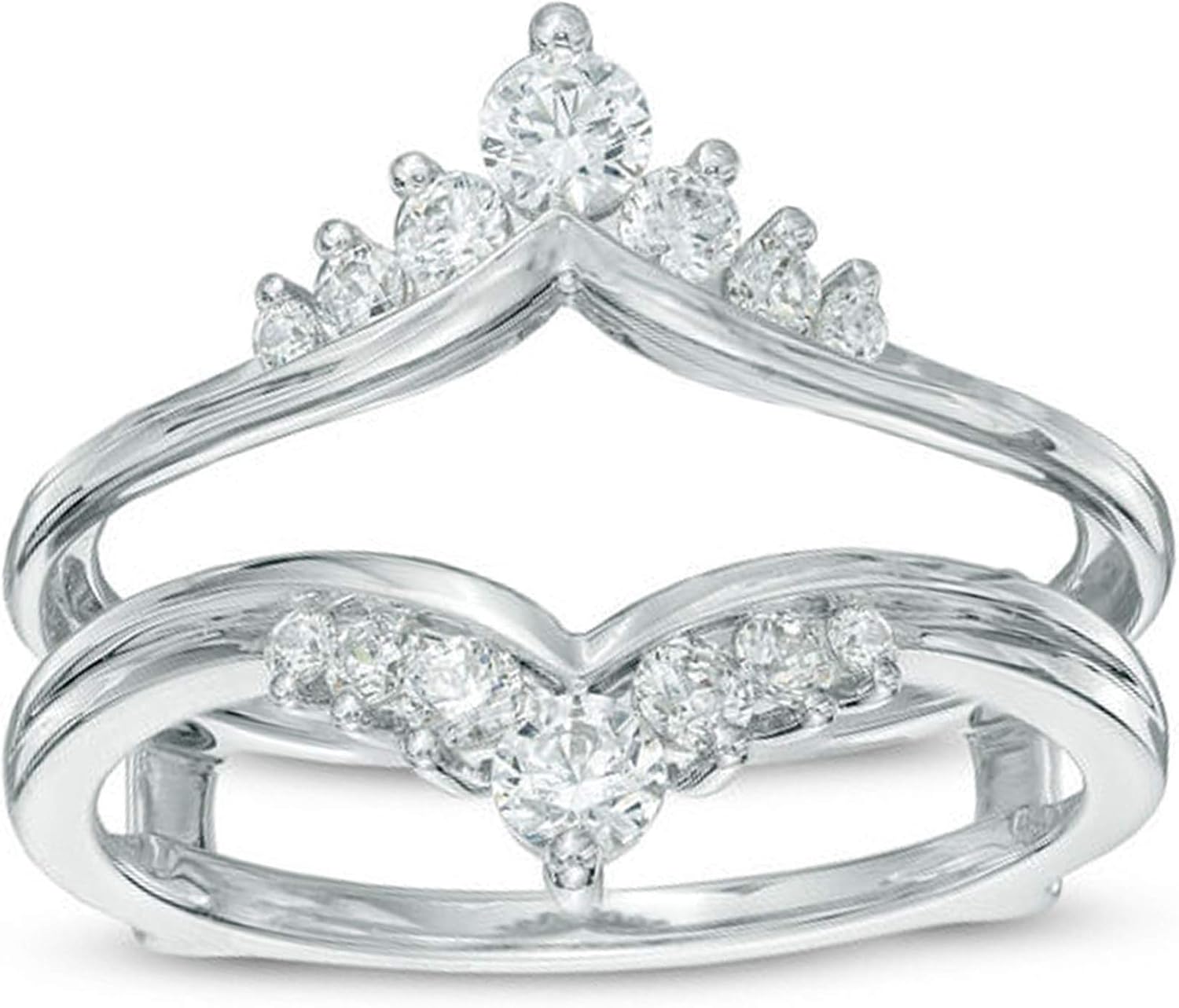 14K White Gold Plated Round Cut Cubic Zirconia Solitaire Enhancer Ring Guard Band for Her Gift (2.54CT)