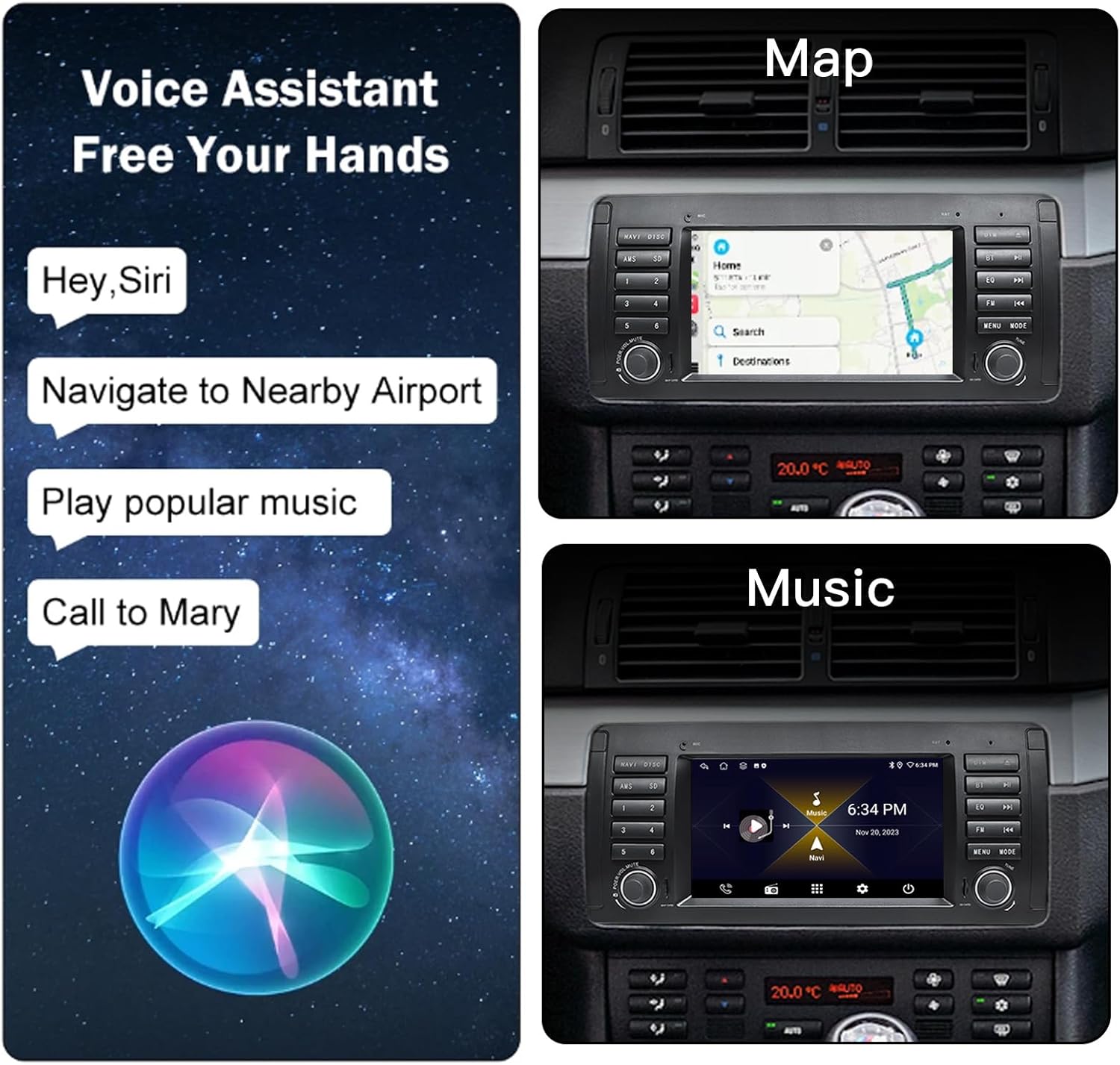 7'' 2+64G Car Radio for BMW 5 Series 1995-2002 Android 13 Wireless CarPlay Android Auto Car Stereo,Touchscreen Navigation with Bluetooth, AM/FM, SWC, WiFi, E39A13