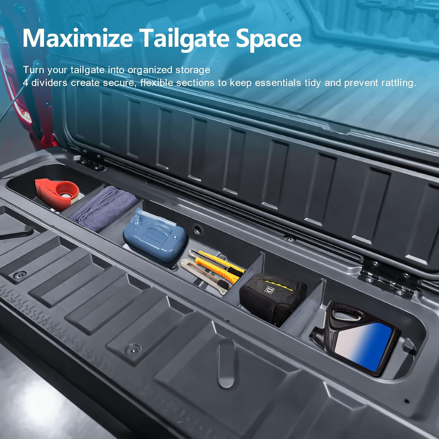 EDBETOS Tailgate Organizer Divider Compatible with 2023 2024 2025 2026 Chevy Colorado & GMC Canyon Accessories, 4PCS ABS Tailgate Storage Divider Kit for StowFlex Tailgate Compartment, Black ABS