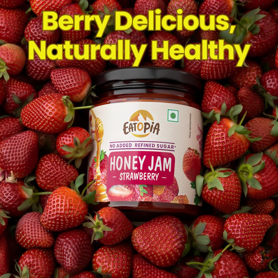 Eatopia Premium Healthy Snacks Combo Gift Hamper | Strawberry Honey Jam | Mixed Berry Honey Jam | 3 Dates & Nuts Fruit Bites and 3 Mango Chia Fruit Bites | Gift Hamper Box for Men & Women | 10 Items 3