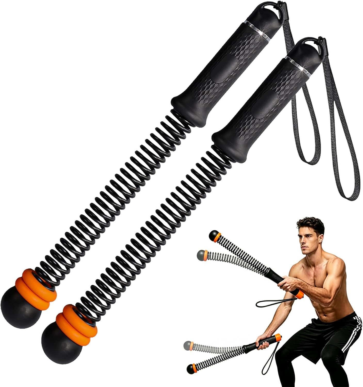 Weighted Ropeless Battle Ropes, Adjustable Resistance Cordless Exercise Rope with Non-Slip Handles, Low Noise Portable Workout Rope for Home Gym HIIT Training (Black)