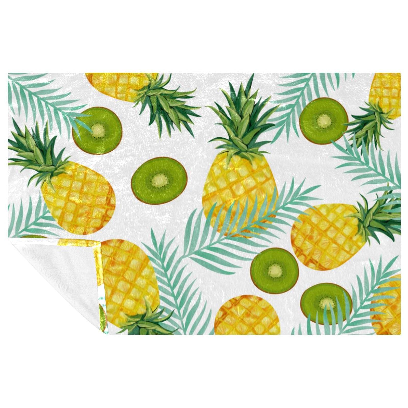 Couverture douce ananas kiwi 150x100 cm plaid tropical pour canapé et lit