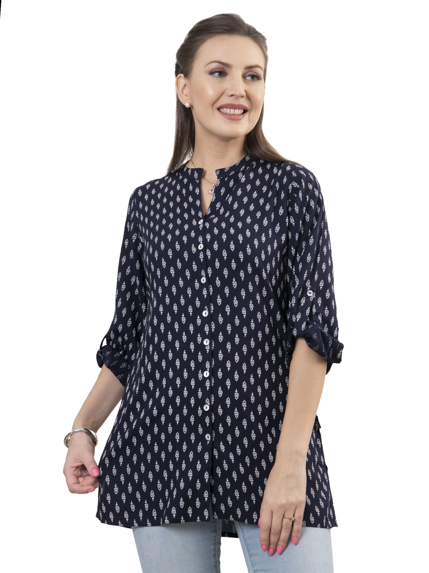 sanaa Women's Rayon Printed Short Kurti N.Bl Color (SN-2038)