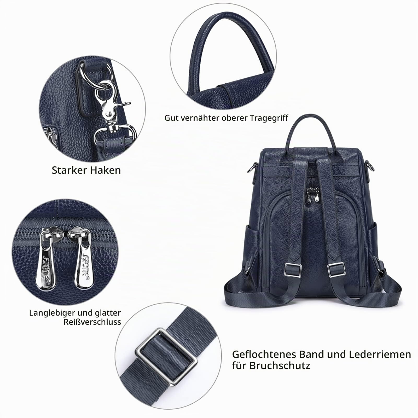 S-ZONE Damen Rucksack Wasserdicht Weiches Echtleder Anti Diebstahl Mode Schultasche Handtasche Casual Daypack Schulranzen Schultaschen Schulrucksäcke für Arbeit