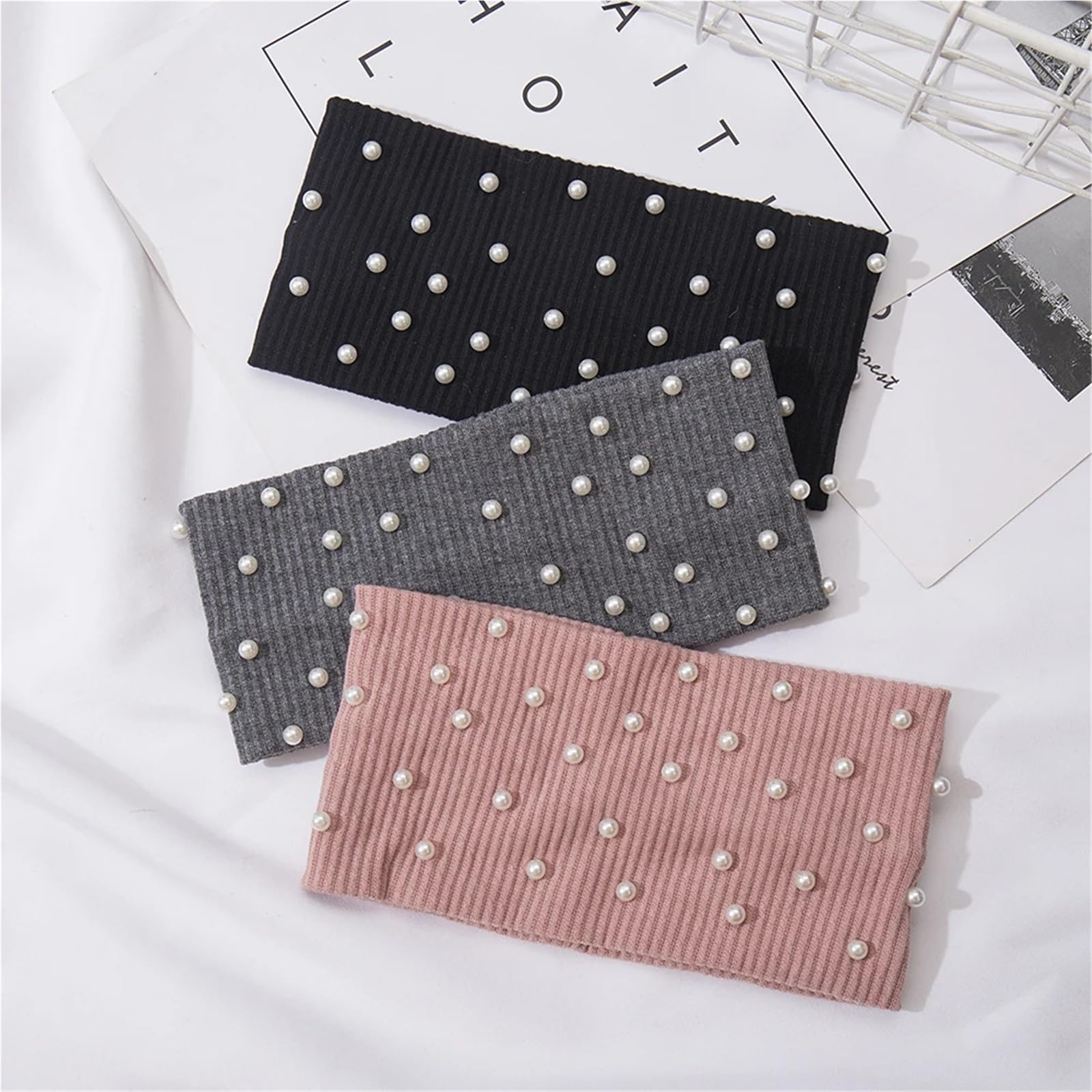 Cerchietto Invernale 2 pezzi Fasce for capelli perle Fasce for la testa lavorate a maglia Turbante Bandana Autunno Inverno Fascia elastica for capelli Accessori for capelli caldi Copricapo Per La Deco