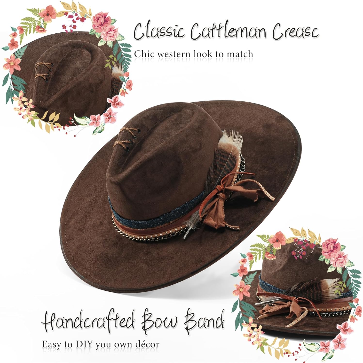 Wide Brim Fedora Hat Mens Women Felt Panama Hats Dress Up Handmade - Image 3