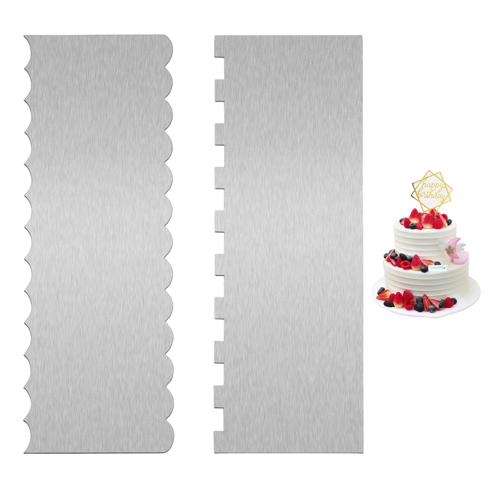 2 Pcs Stainless Steel Cake Scraper,9 Inch Double Sided Cake Smoother,Cake Decorating Tools,Buttercream Smoother,Tall Cake Scraper,Pastry Scraper Tool