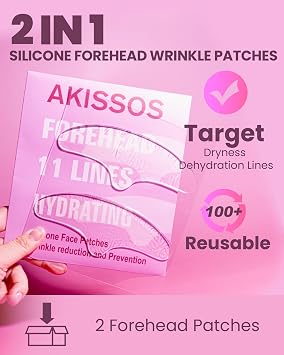 Akissos 2PCS Silicone Forehead Wrinkle Patches,Super Hydration Face Tape for Wrinkles,Anti Wrinkle Patches to Forehead Frown 11 Lines,Silicone Patches,After Skincare,Skin Tightening,Skin Glow for Face