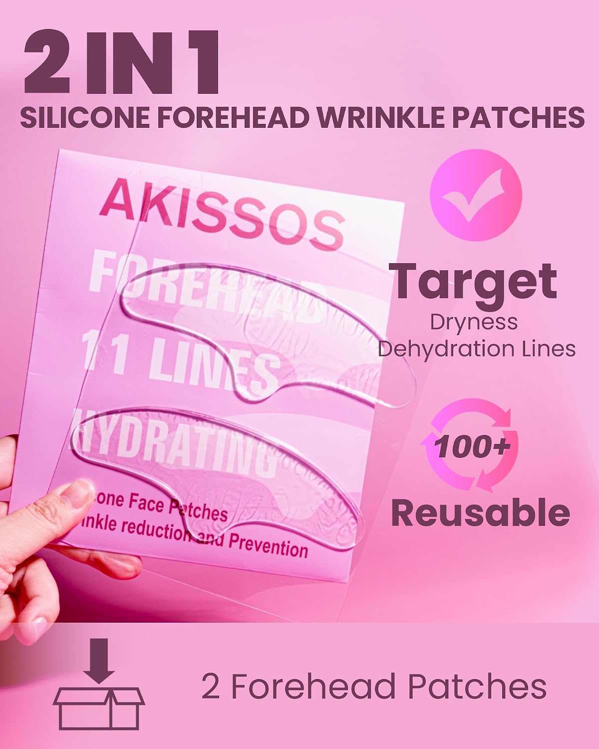 Akissos Silicone Forehead Wrinkle Patches, 2 PCS Reusable Overnight Anti Wrinkle Patches for Frown Lines 11 Lines, Hydrating Silicone Face Tape for Wrinkles, Ideal Daily Skin Care for Men Women