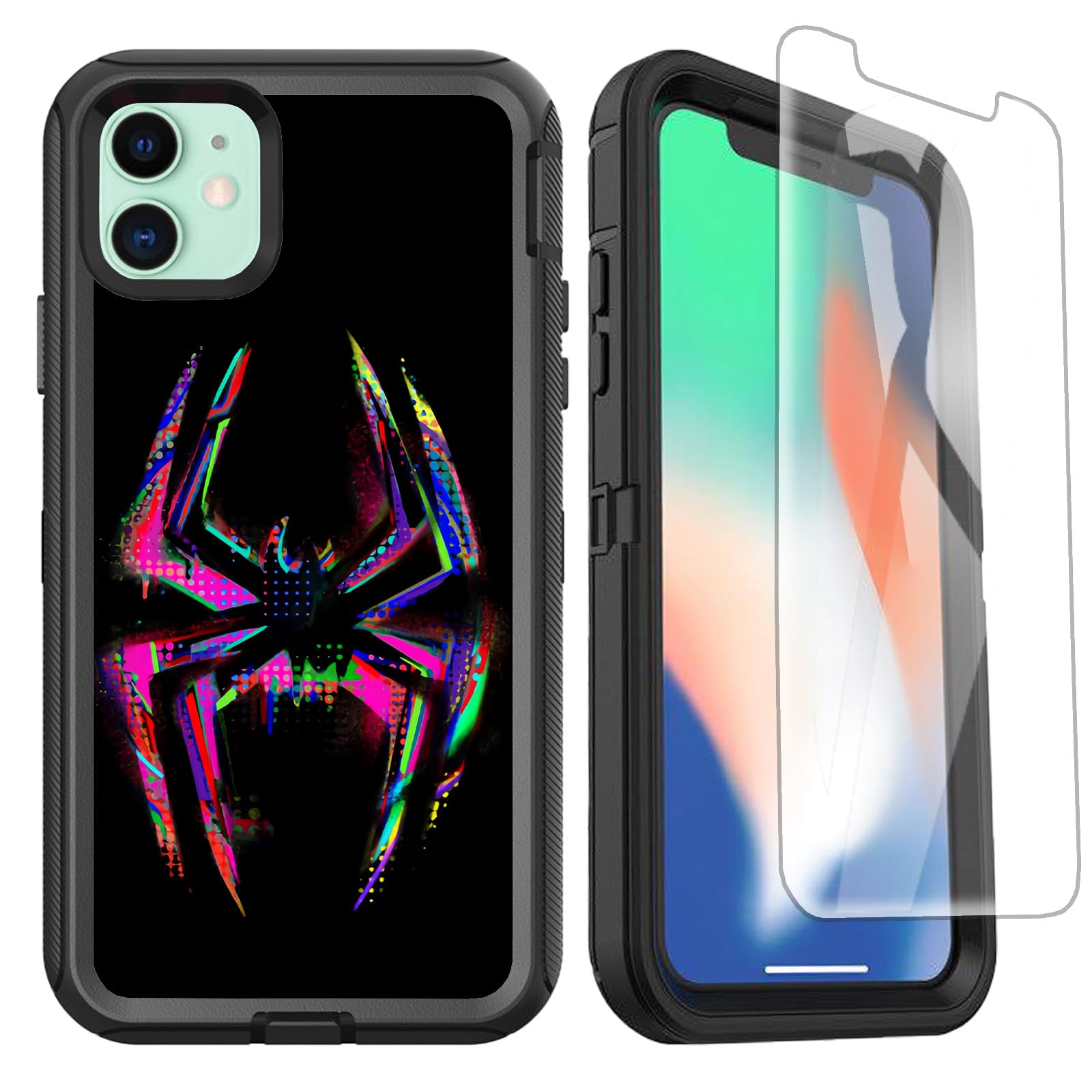 OTTARTAKS Compatible for iPhone 11 Case with Screen Protector, Spider Cool Full Body Heavy Duty iPhone 11 Case for Boys Men Black Shockproof 3-Layer