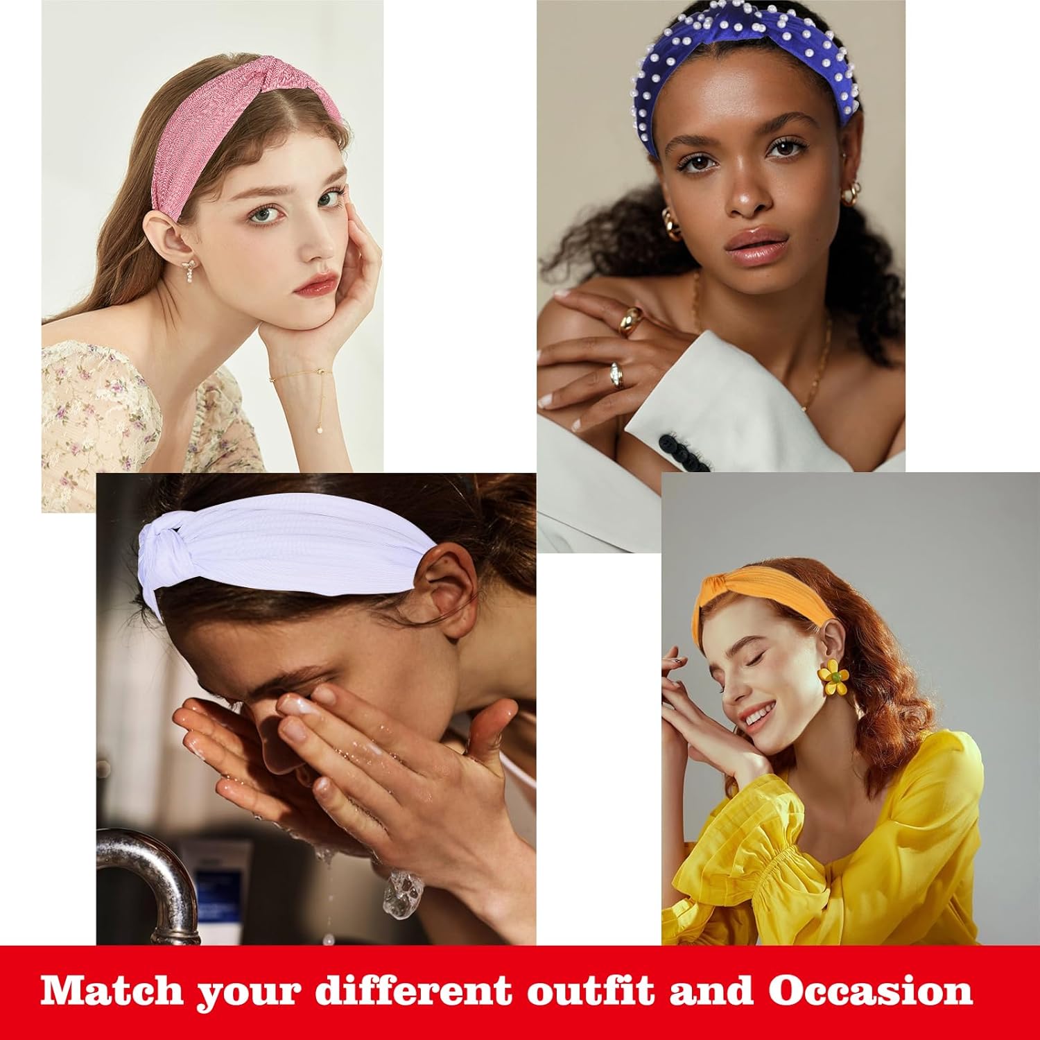 LOVNFC Womens Headbands, 6Pcs Knotted Head Bands No Slip Fashion for women Girls Wide Top Knot Turban Hair Bands Velvet Hair Hoops Hairband (red blue brown) - Image 4