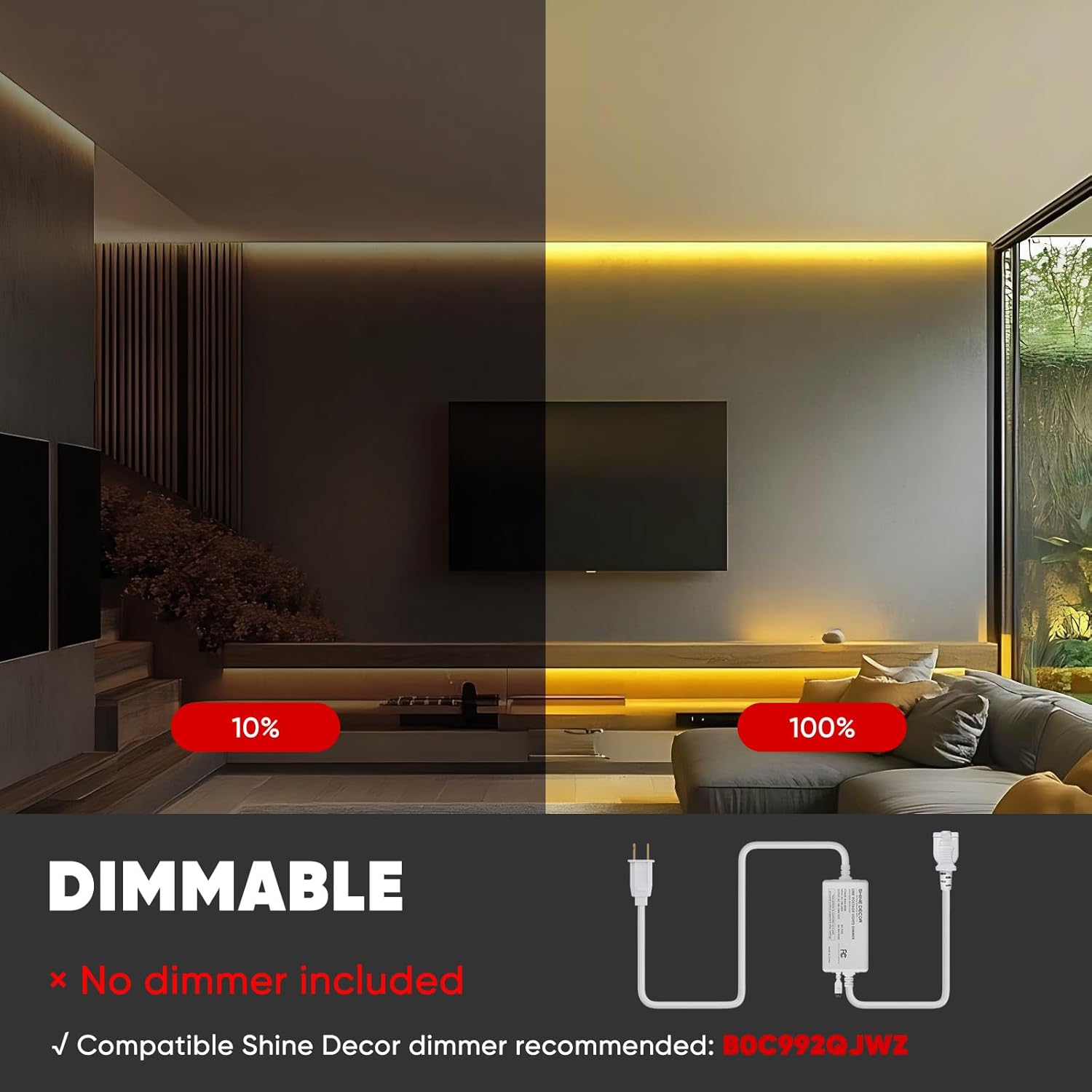 Shine Decor LED Strip Light 150FT 120VAC, Super Bright 19012 Lumens Dimmable, IP65 Waterproof for Outdoor Indoor, 3000K Warm White Every 1.6ft Cuttable Proselect Lighting Strip, 6x10mm ETL Listed