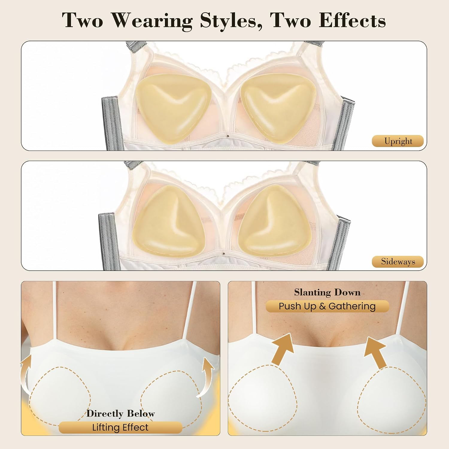 Sticky Bra Pads with Nipple Covers, Reusable Silicone Breast Inserts, Double-Sided Adhesive Instantly Boob Lift Boost Padded