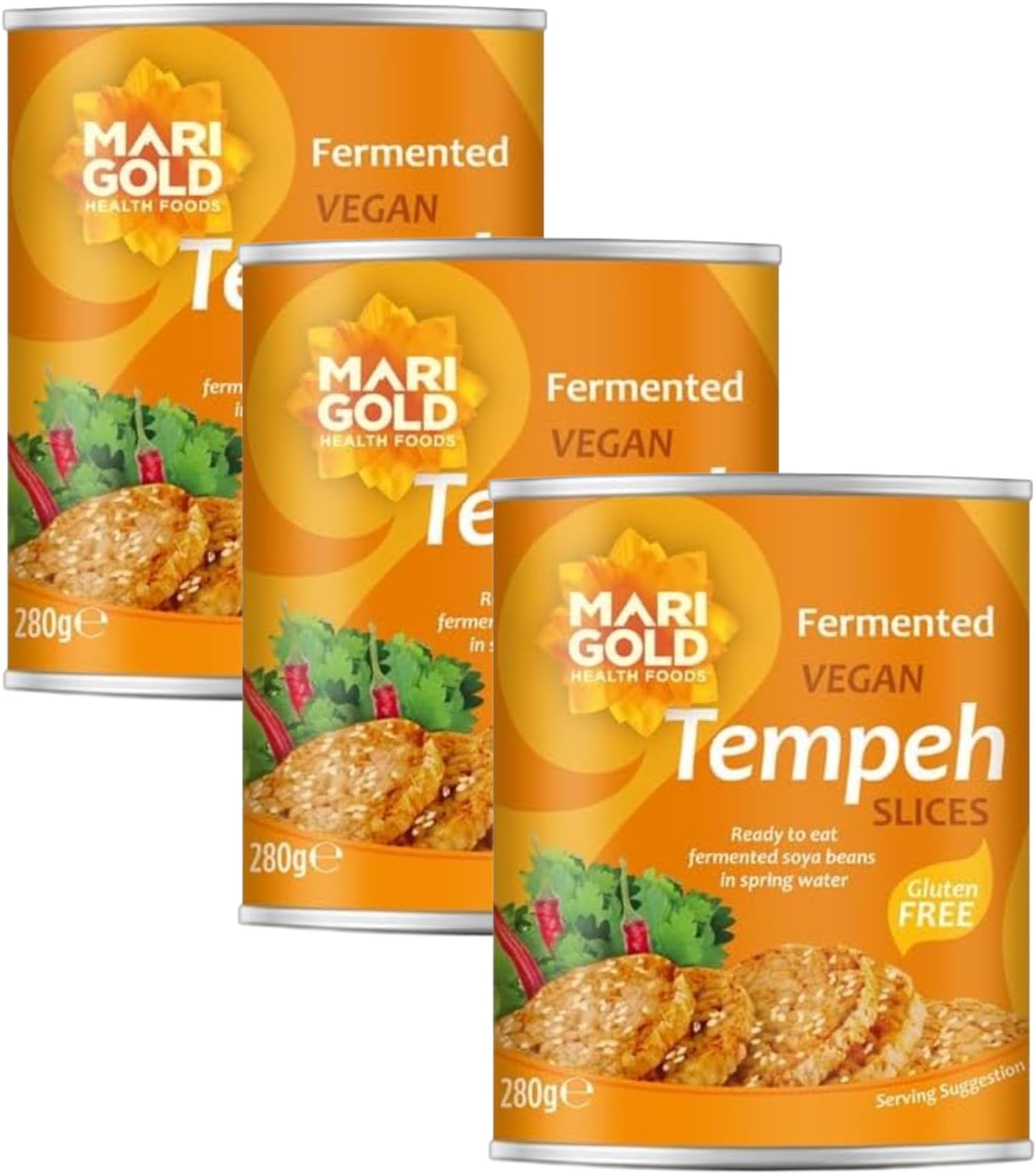 Marigold Fermented Vegan Tempeh Slices, 280g (Pack of 3) – High Protein, Plant-Based, Ready-to-Eat, Mild Flavour