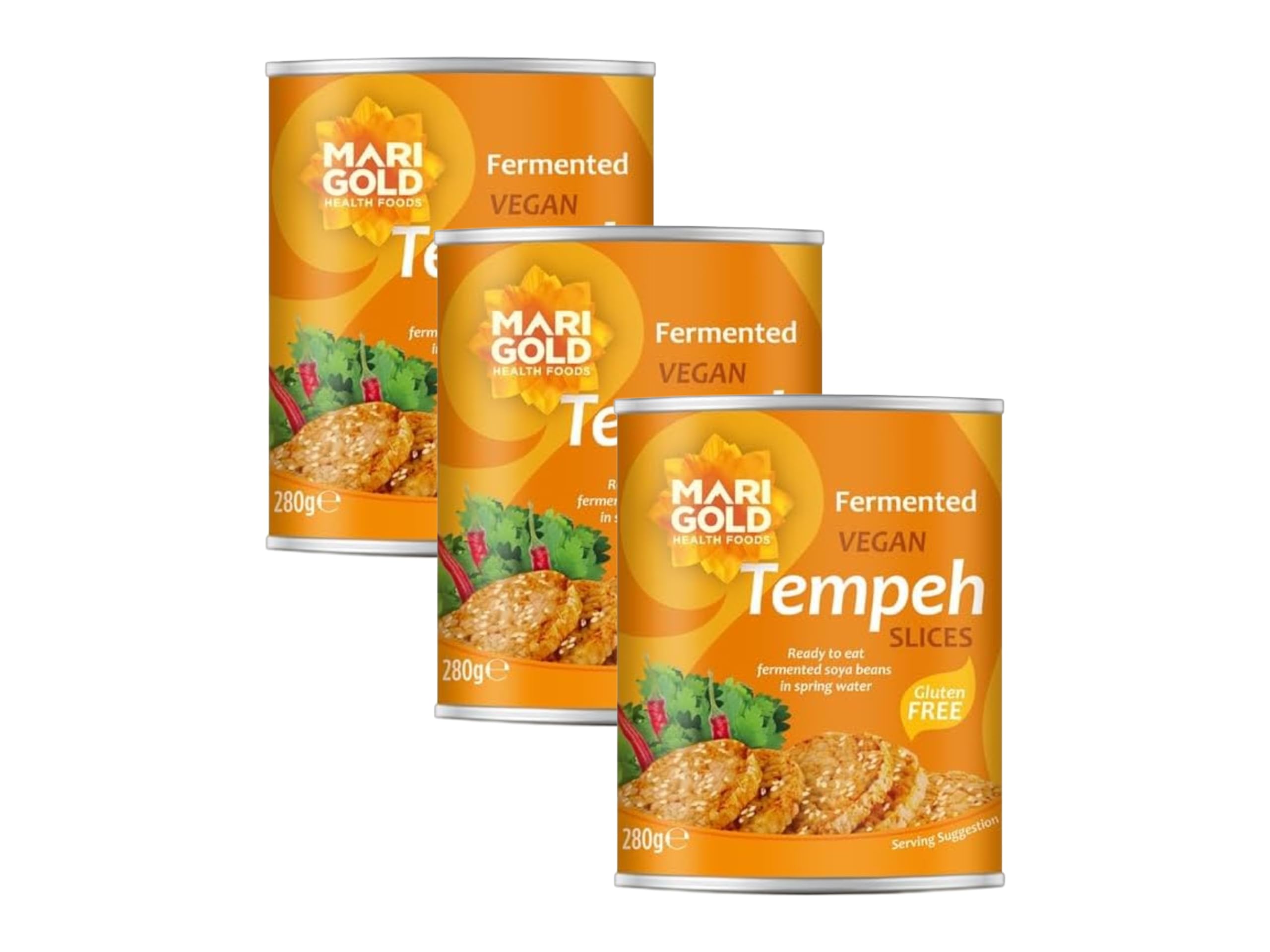 Marigold Fermented Vegan Tempeh Slices, 280g (Pack of 3) – High Protein, Plant-Based, Ready-to-Eat, Mild Flavour