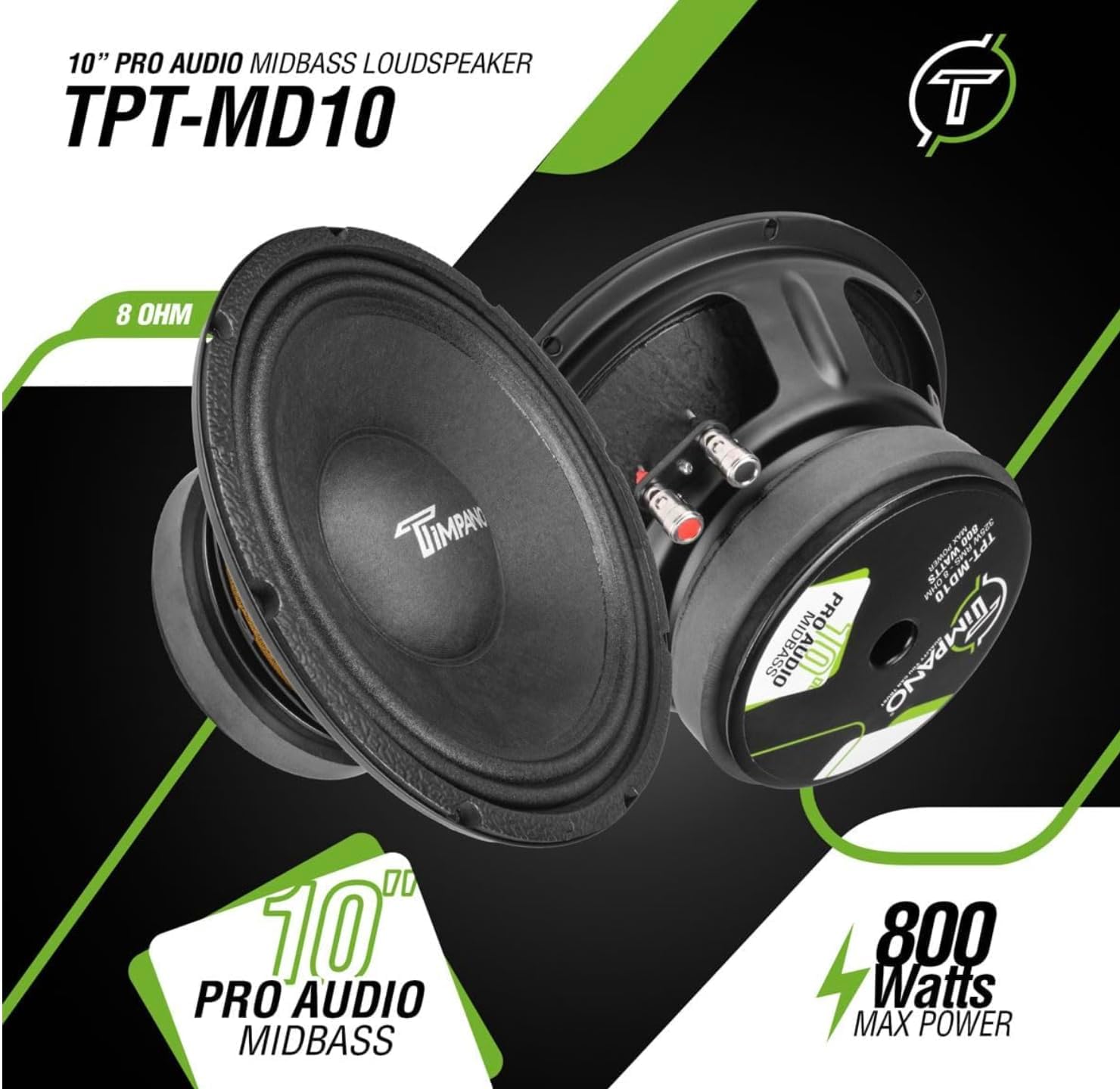 10 Inch 650W 8 Ohm Mid Bass Pro Car Audio Speaker by Timpano