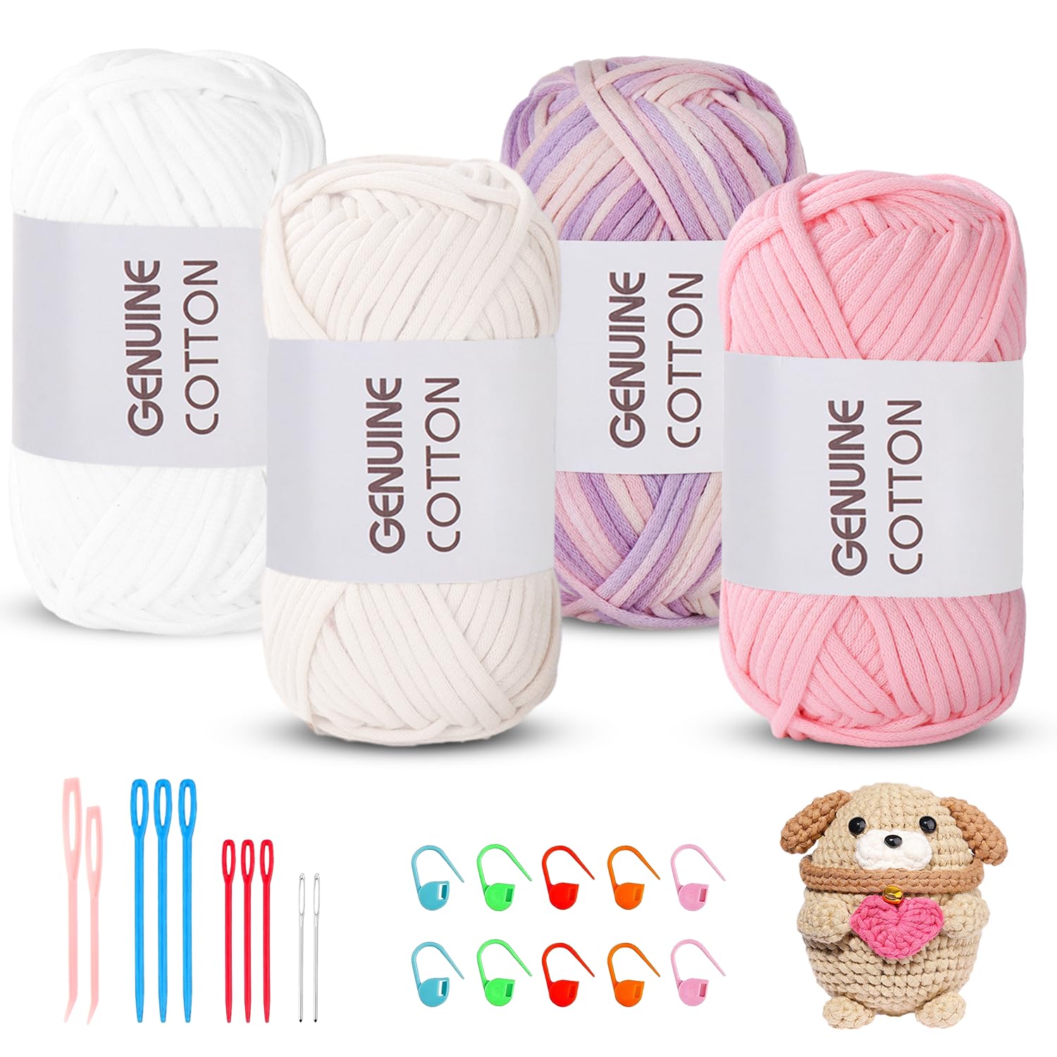 Maxee 5X50g Dickes Garn Baumwolle zum Häkeln, Chunky Häkelgarn für Anfänger, Kein Geteiltes Häkeln Amigurumi Wolle, Klobiges Baumwollgarn Einfaches Strickgarn zum Häkeln Stricke