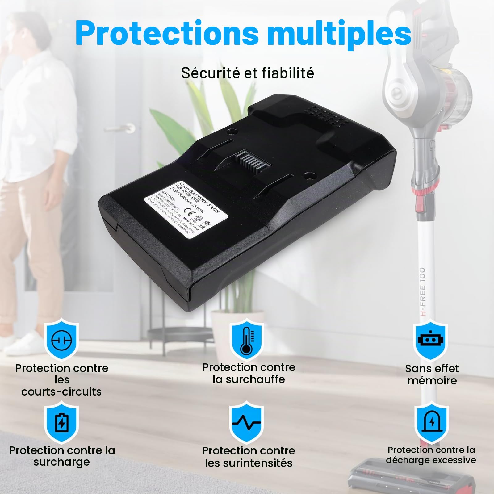 21,6V 3500mAh Batterie 35602208 B012 Compatible avec Hoover H-Free Série 100 Aspirateurs, HF122BAT, HF122GH, HF122RPT, HF122RH, HF122GPT, HF122PTA