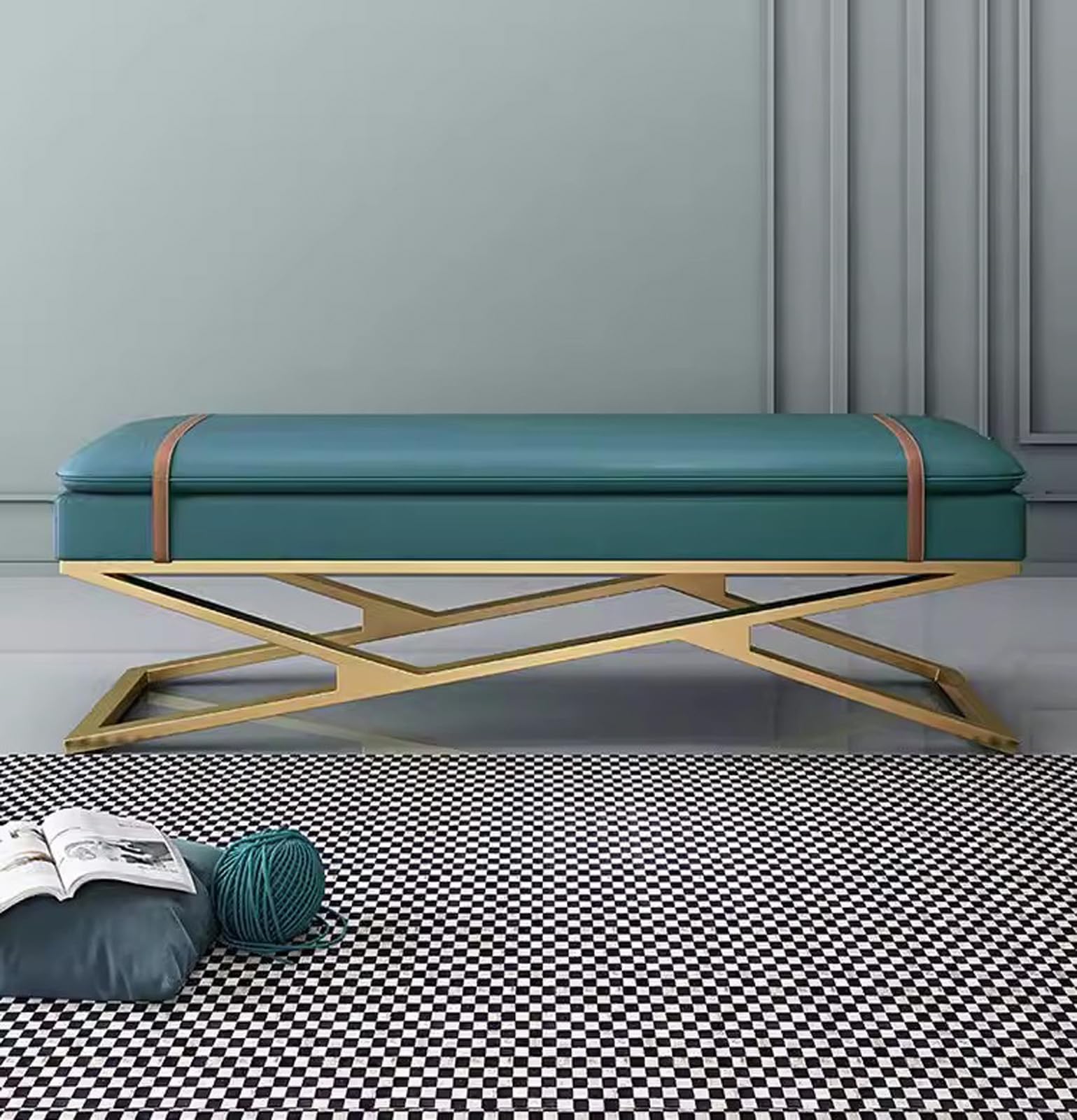 Banco de cuero para dormitorio y entrada con patas de diseño elegante
