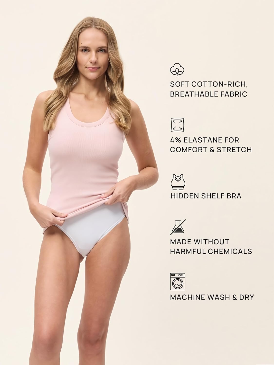 Papinelle Women’s Shelf Bra Milla Cotton Tank Top - Soft, Stretchy Rib-Knit Loungewear & Sleepwear - Image 5