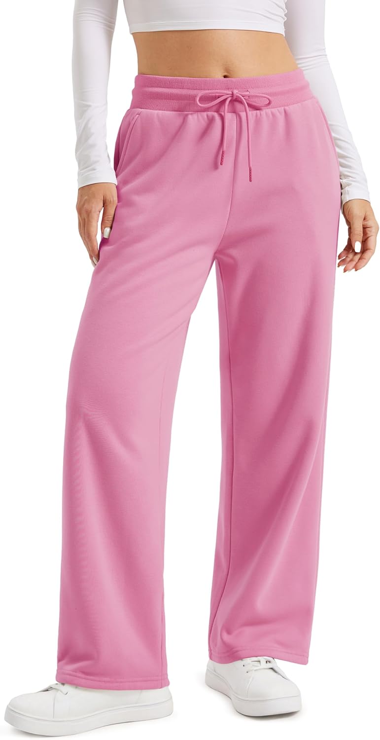 MAGCOMSEN Women's Sherpa Lined Sweatpants Wide Leg Warm Winter Pants Thermal Baggy Fleece Sweat Pants with Pockets
