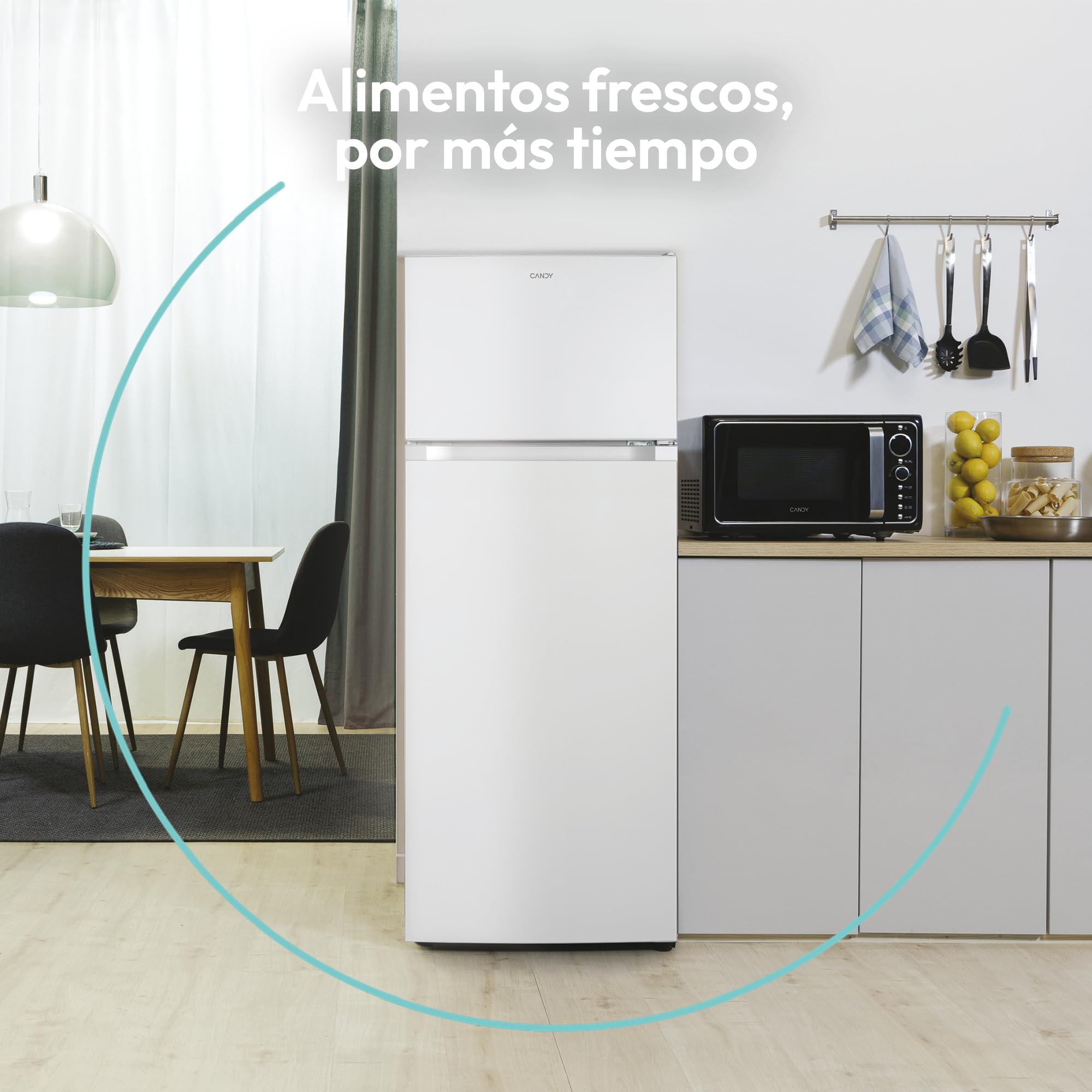 Candy CDG1S514EW - Frigorífico Combi, 211L, Cajón Verdulero, Iluminación LED, Puerta Reversible, 41DB, Alarma de Puerta, Ancho 55cm, Altura 1,45m, Blanco