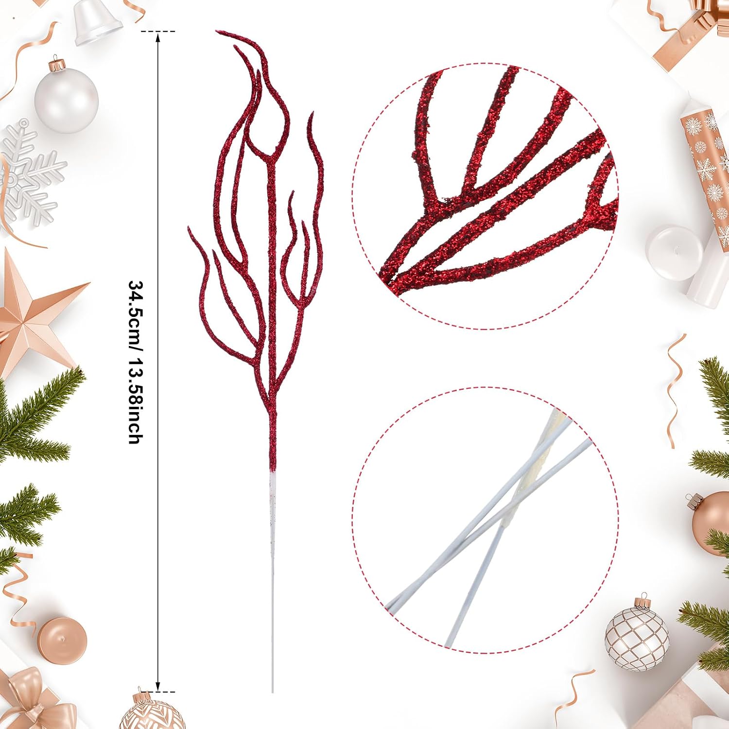 Jutom 30 Pcs Glitter Christmas Tree Pick 13.7 x 2.7 Inch Curly Tall Tree Filler Branches Sprigs and Twigs Decorations for Christmas Vase Xmas Gift Wedding Decoration (Burgundy Red)