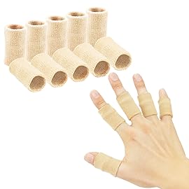 Finger Sleeves , Thumb Splint Brace For Finger Support, Breathable Elastic Finger tape, Compression pression Protector For Reliving Pain, Triggger Finger, Compression Aid For Sports, 10PCS (Beige)
