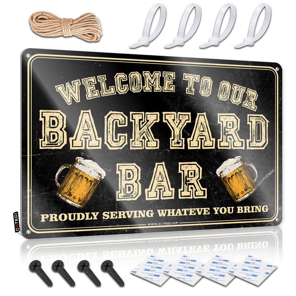 HELIOFORGE Metal Signs Decor Welcome To Our Backyard Bar Proudly Serving Whateve You Bring Sign Signs For Bedroom Door Pool Signs And Decor Outdoo(30X40CM)