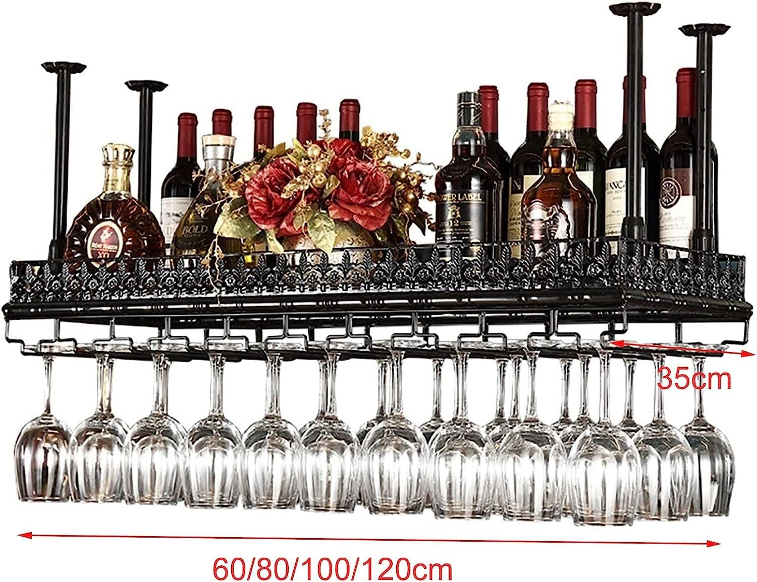 Wine Rack Wine Shelf Hanging Shelf Ceiling Hanging/European Double-Layer Rack Upside Down Cup Rack/Plant Rack Adjustable Boom Height and Width Storage Rack