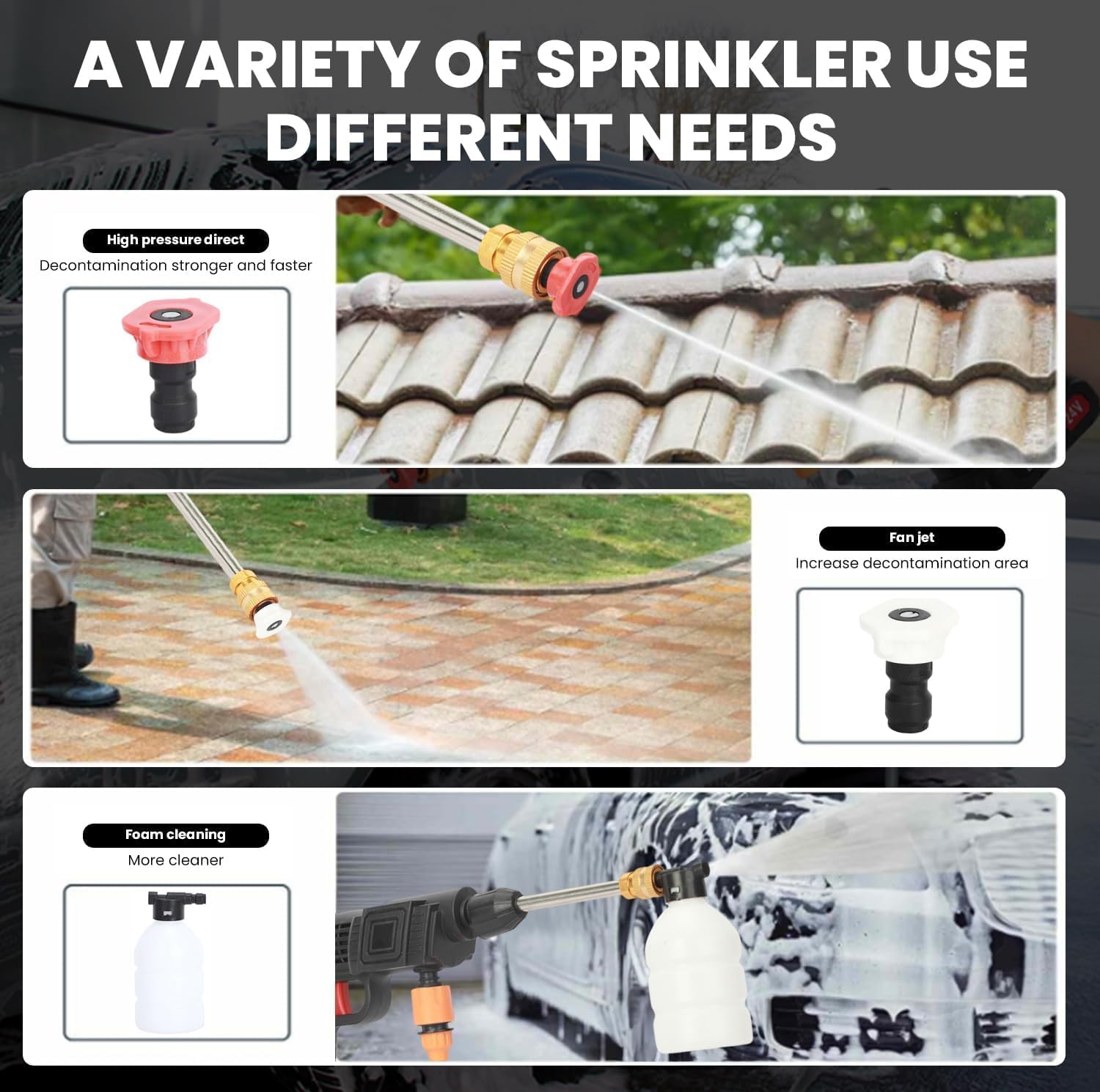 Cordless Pressure Washer, Battery Powered Pressure Washer, 24V 1.5Ah, 508 PSI Portable Power Washer, Maximum Sprayer Distance Up to 10m, 3 in1 Spray Types Washer Gun for Daily Cleaning (Black 1)