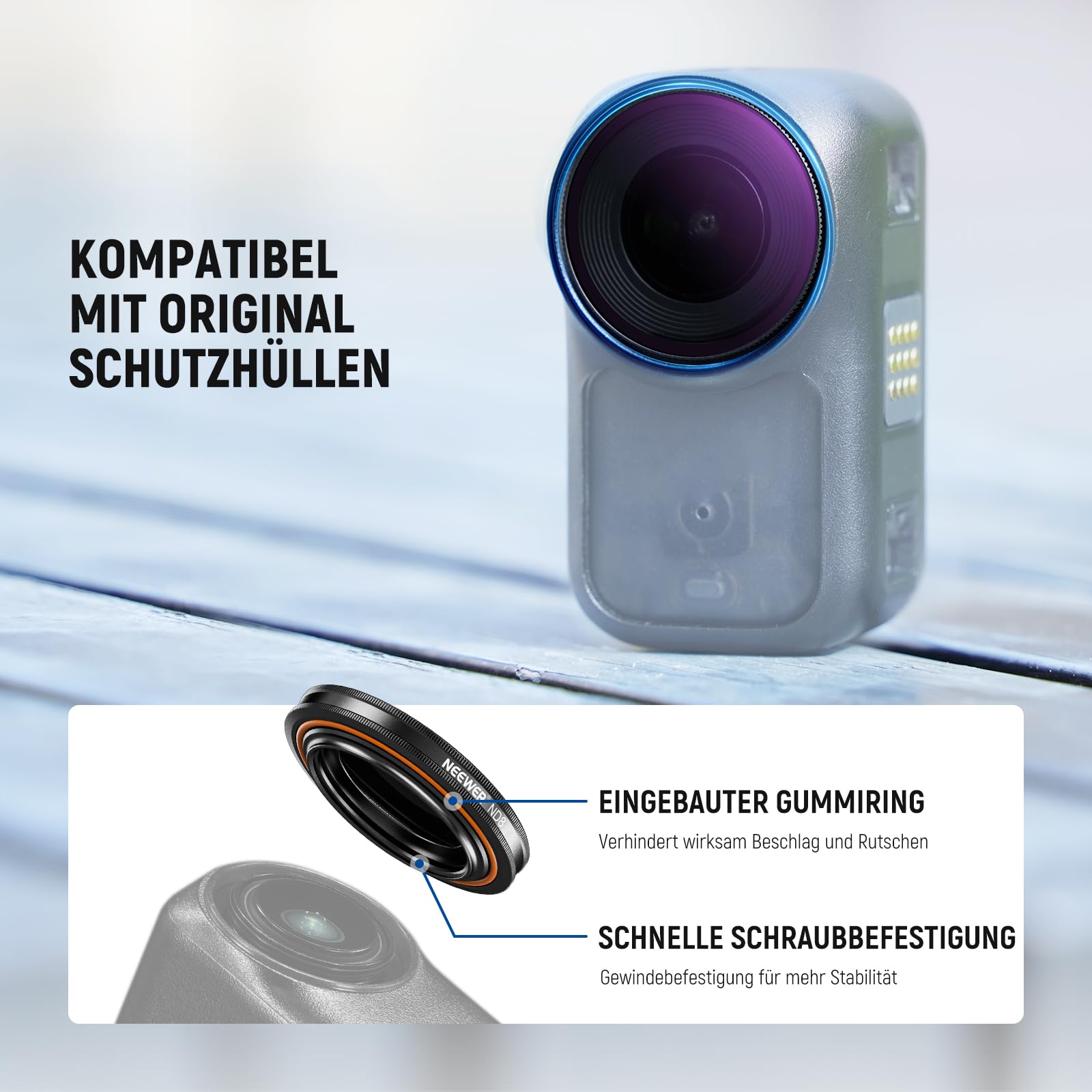 NEEWER ND Filter Set Kompatibel mit DJI Osmo Nano (ND8/16/32/CPL), 4er Pack, aufschraubbarer Graufilter für Action Cam Objektive, mehrfach beschichtetes optisches Glas, Foto Zubehör mit Displayschutz