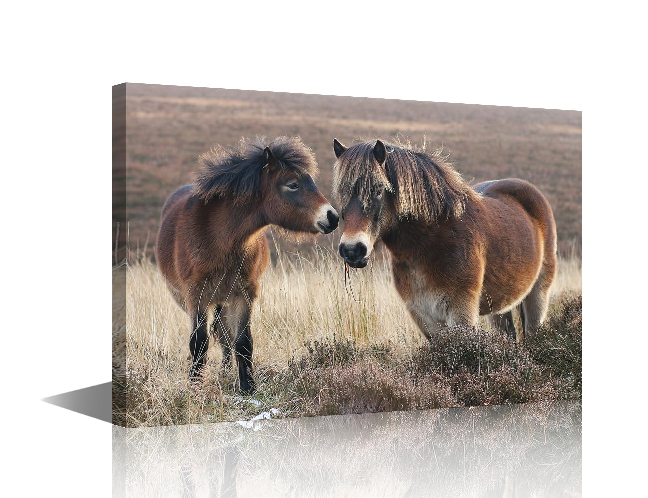 TISHIRON Pony And Horse Pictures for Living Room Animal Portrait Wall Art Canvas Prints Wildlife Painting Rustic Artwork Contemporary Home Decor Frame Gallery-Wrapped Ready to Hang 24x16 in