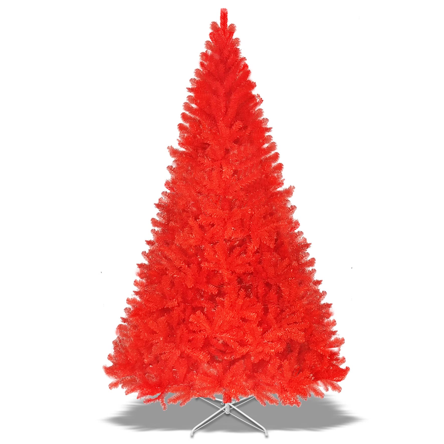 Strong Camel Spruce Hinged 7.5FT Orange Red Christmas Tree with Metal Stand Easy Assembly for Indoor Outdoor Holiday Decoration