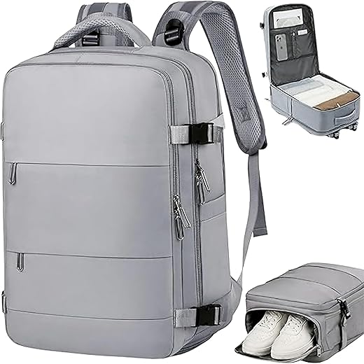 Mochila Viagem Avião Viral Impermeável com Compartimento para Sapato Notebook USB Bolso para Objetos Úmidos Low Cost - Cinza