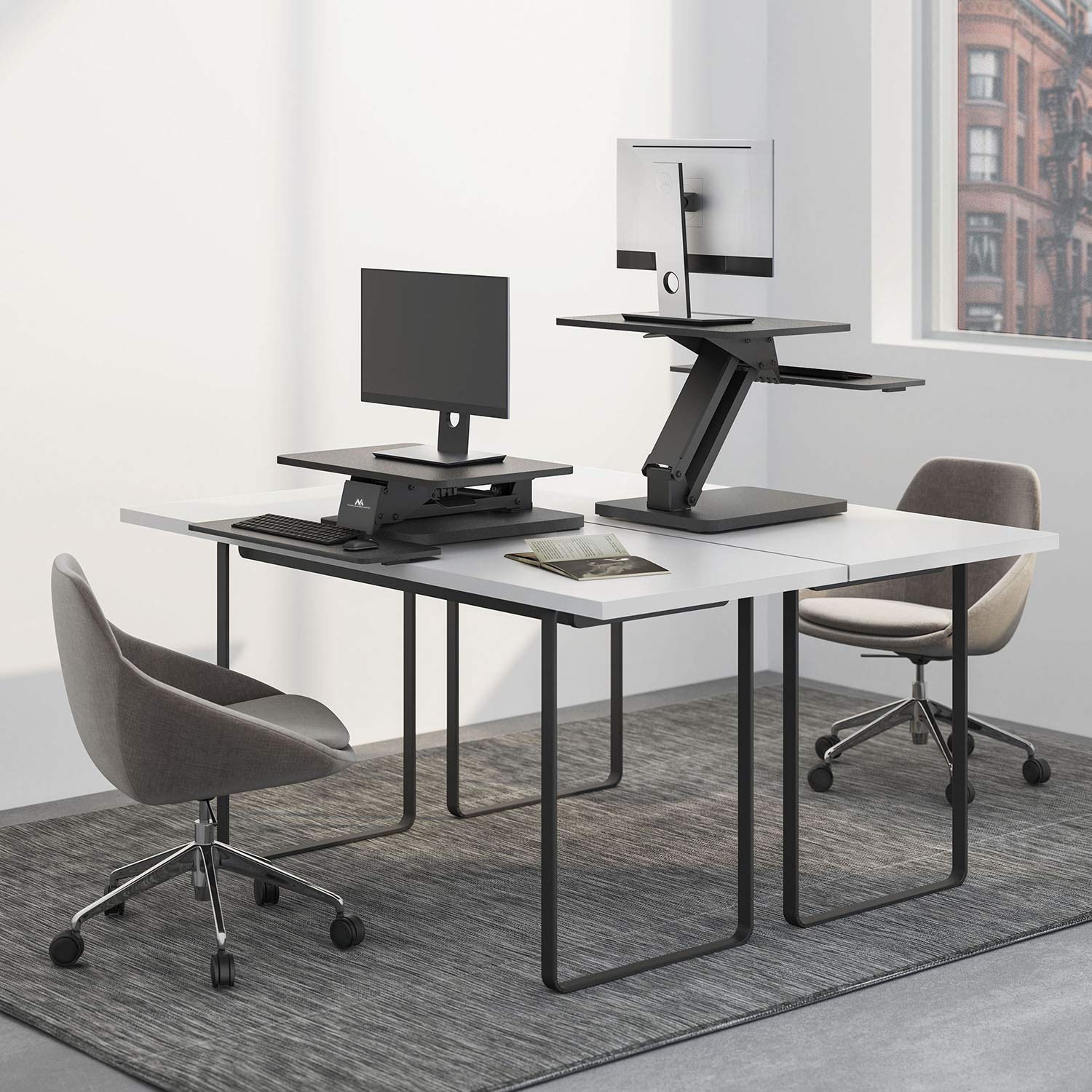Maclean MC-882 Podstawka na Monitor i Klawiaturę do Pracy Stojąco Siedzącej z Sprężyną Gazową, Ergonomiczne Biurko na Laptopa Stolik na Ekran oraz Klawiaturę, Podstawka na Sprzęt Komputerowy