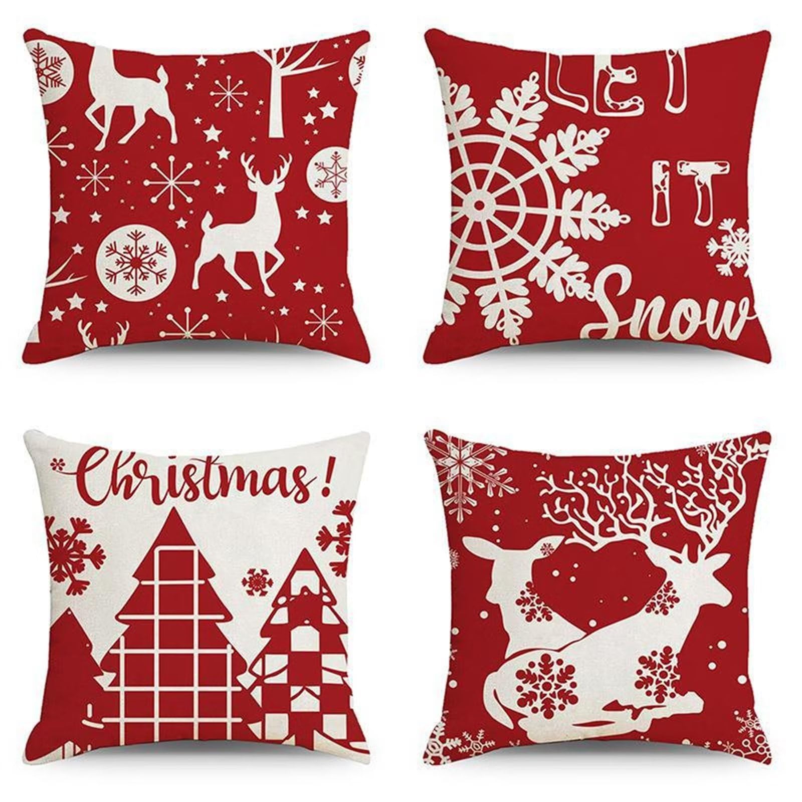 Natale Fodere per Cuscini 60x60cm 4 Pezzi Rosso Natale Cuscini Caso Federa, Copricuscini Natalizi, Invernale Natalizie Divano Decorativi di Natale per Divano Soggiorno Auto Natalizie Decor