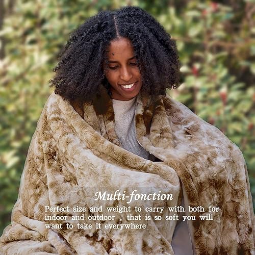 Miniatura 7 de Krifey Manta de lujo súper suave y esponjosa, cálida y cómoda, de piel sintética, color beige, 50 x 60 pulgadas