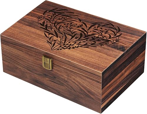 EXISTING Caja de memoria para recuerdos, caja de memoria de madera cortada con láser con corazón floral, caja de almacenamiento grande de madera con