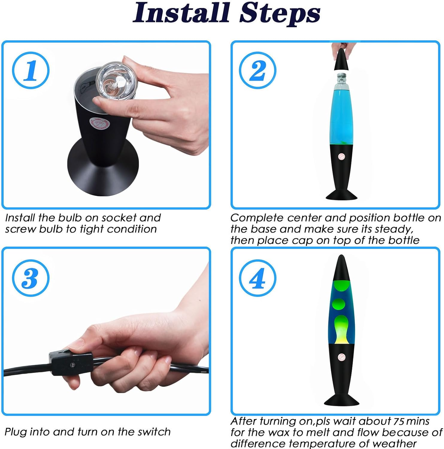 Magma Lamp with Yellow Wax in Blue Liquid 16 Inches Volcano Lamp for Adults Home Room Office Christmas Thanksgiving Day Decoration Glitter Lamps Great Present for Kids Boys Girls