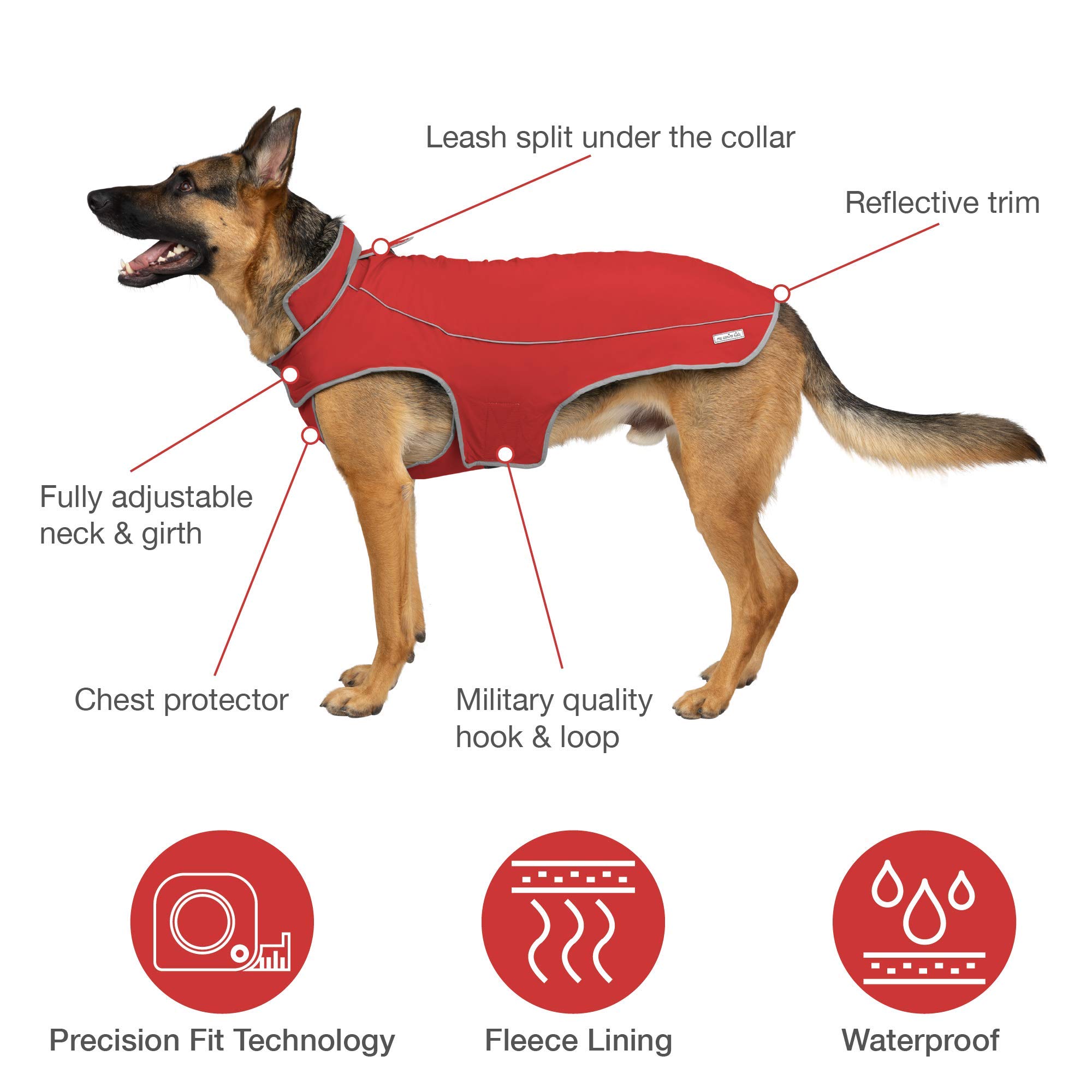 Ajuste de precisión Sport Parka – mejor cálido invierno abrigo para perros (forro polar, nailon impermeable, ajustable, ribetes todas las razas, tamaño XXS a XXL. Pequeño, taza, pequeño, extra grande XL, Gran Perro, mi canina Kids