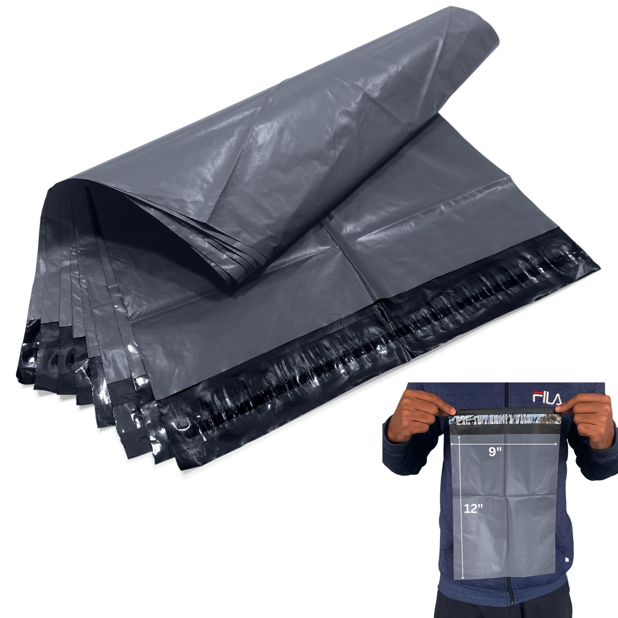 JeeJaan® 500 Grey Mailing Bags 9x12 Poly Mailers (228 x 305mm) Parcel Bag Strong Recyclable Plastic Poly Mailer Postal Bag Tear-Proof Courier Mailer for Envelope & Shipping