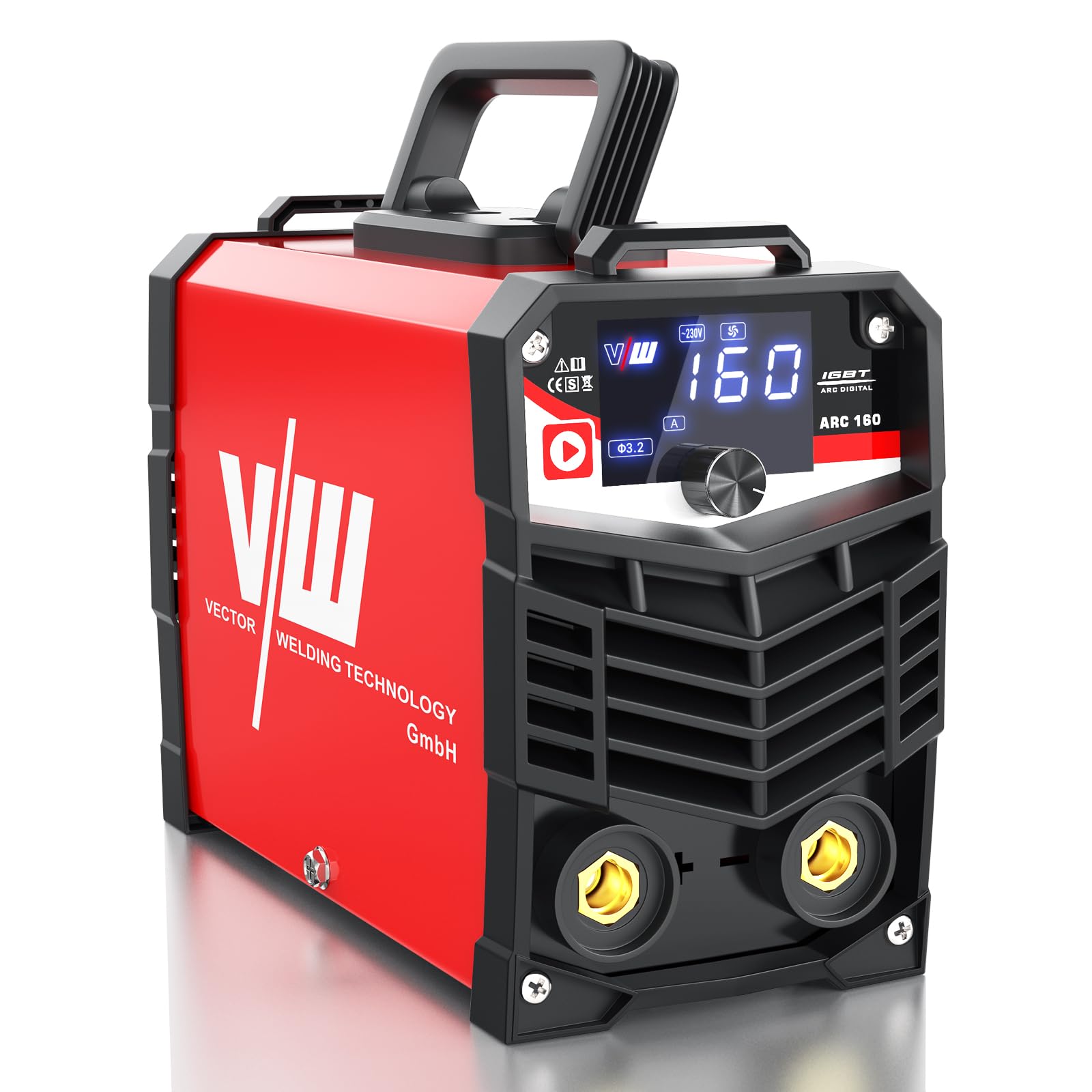 General view of the VECTOR WELDING ARC 160 Inverter Welder with cables connected.