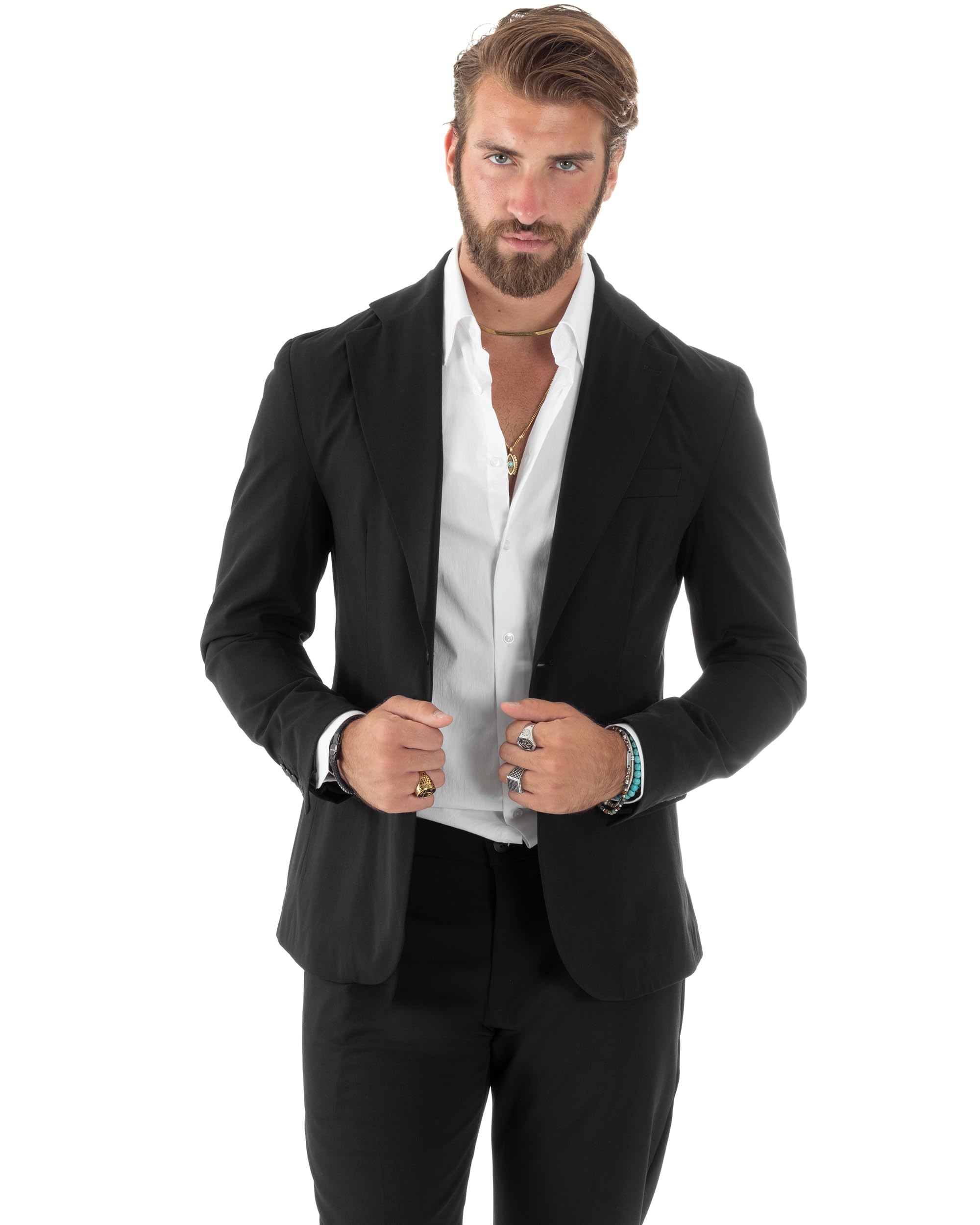 Abito Uomo Monopetto Vestito Viscosa Completo Giacca Pantaloni Elegante Casual Slim Fit Tinta Unita Vari Colori