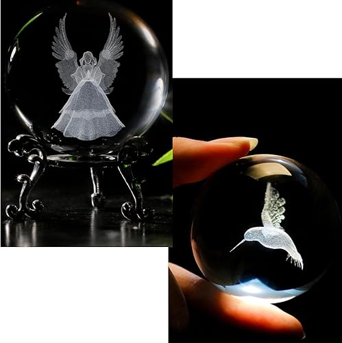 vskikris Regalos de decoración de cristal de ángel guadiano y colibrí, bola de cristal láser 3D, regalo de pisapapeles para mujeres o niñas