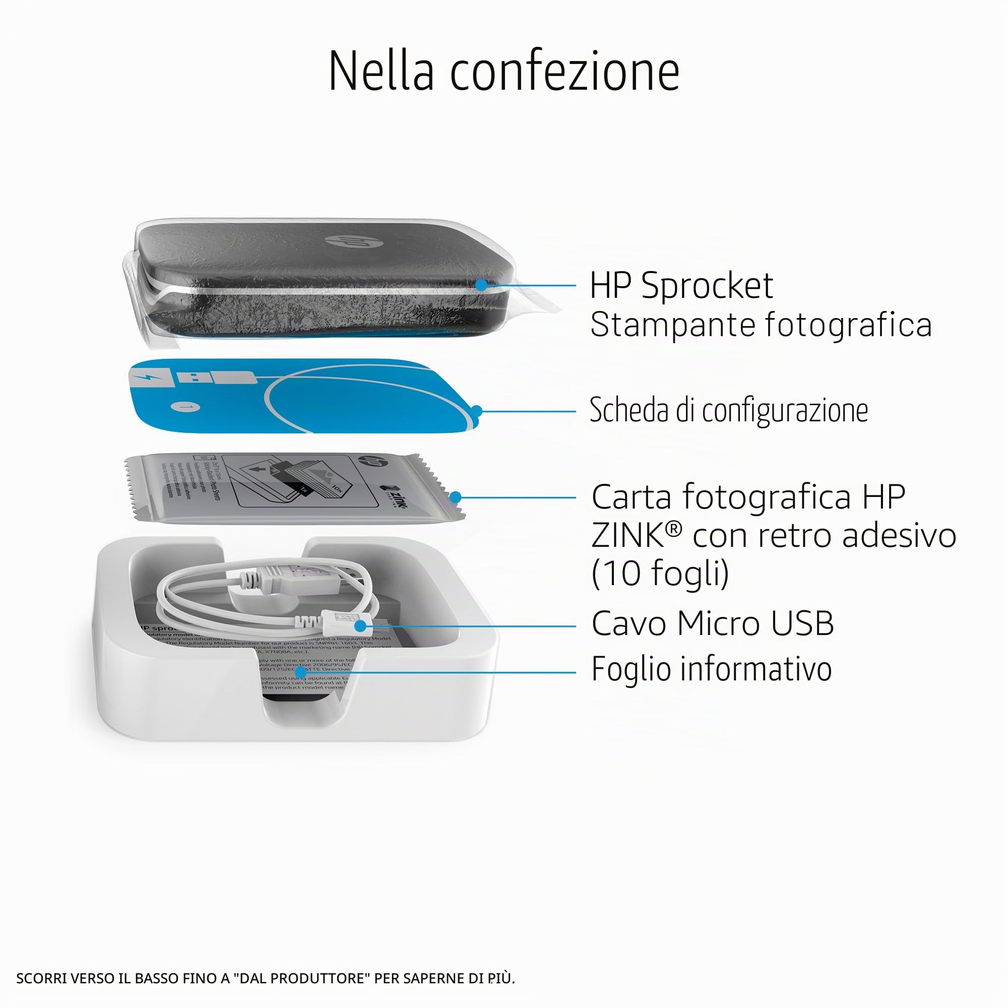 HP Sprocket Z3Z92A Stampante Fotografica Istantanea Portatile, Bluetooth 3.0, Misura 5 x 7.6 cm, Compatibile con Android e IOS, Nero